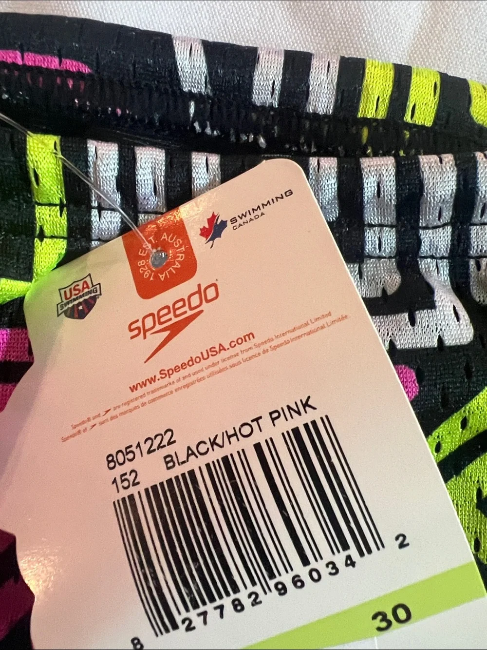 Speedo Black Swim Shorts with Pink & Neon Yellow Geo Print